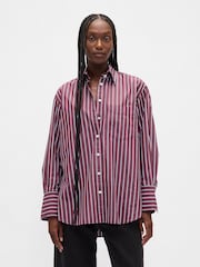 Gap Maroon Red Stripe Poplin Big Shirt - Image 1 of 3