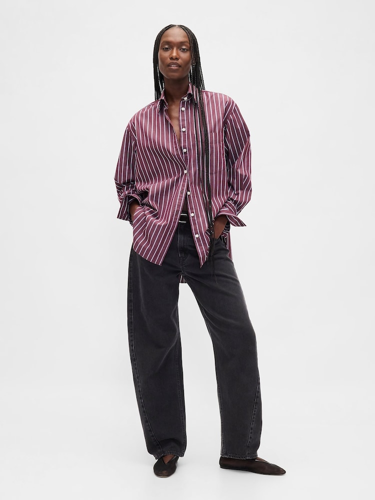 Gap Maroon Red Stripe Poplin Big Shirt - Image 3 of 3