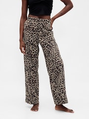 Gap Brown Leopard Print Poplin Pyjama Trousers - Image 1 of 5