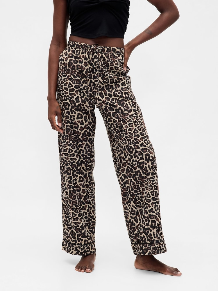 Gap Brown Leopard Print Poplin Pyjama Trousers - Image 1 of 5