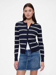 Gap Navy/White Stripe Crew Neck Cardigan - Image 1 of 5