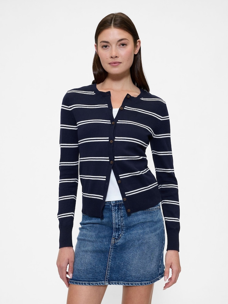 Gap Navy/White Stripe Crew Neck Cardigan - Image 1 of 5