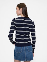Gap Navy/White Stripe Crew Neck Cardigan - Image 2 of 5