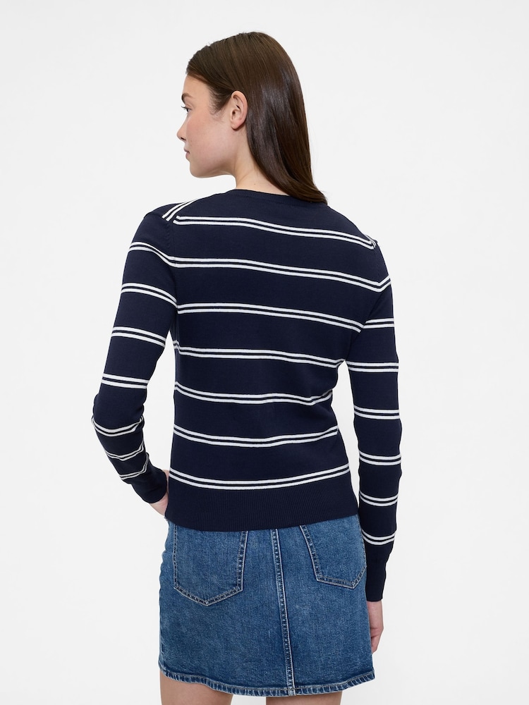 Gap Navy/White Stripe Crew Neck Cardigan - Image 2 of 5