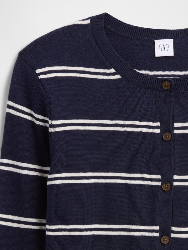 Gap Navy/White Stripe Crew Neck Cardigan - Image 5 of 5