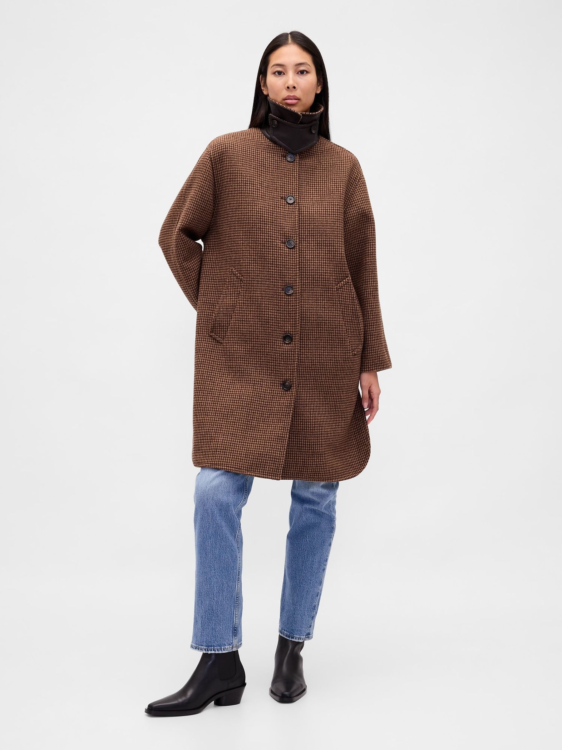 00s OLD GAP melton wool car coat BLK Black Oversized Wool-Blend