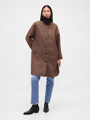 Gap Brown Wool Blend Houndstooth Car Coat - Image 1 of 4