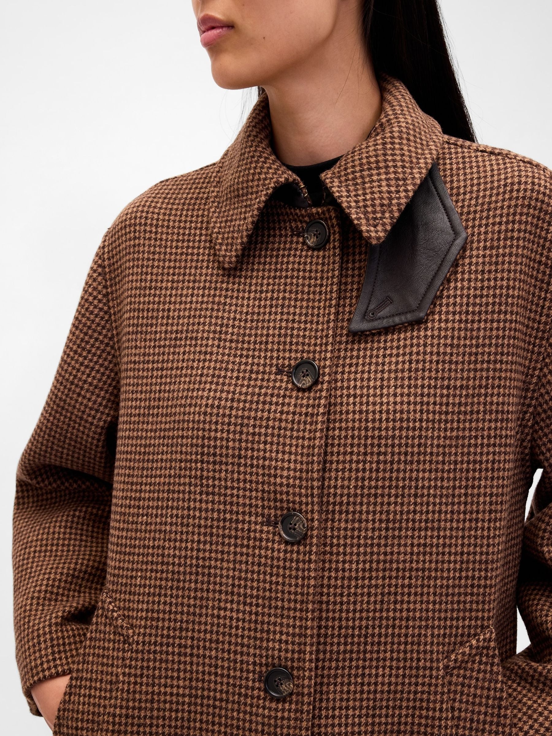 Buy Gap Brown Wool Blend Houndstooth Car Coat from the Next UK