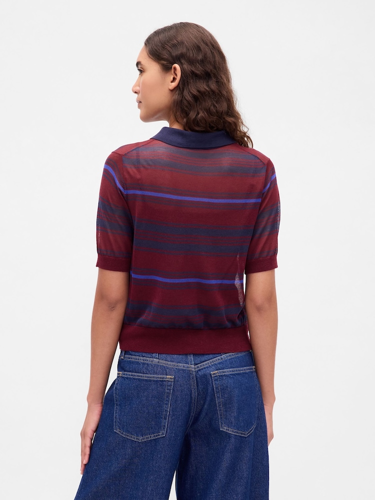 Gap Red Stripe Gap Sheer Crop Polo Jumper - Image 2 of 4