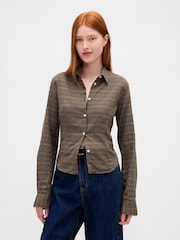 Gap Brown Check Flannel Fitted Check Shirt - Image 1 of 3