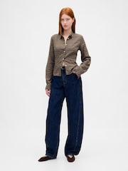 Gap Brown Check Flannel Fitted Check Shirt - Image 3 of 3