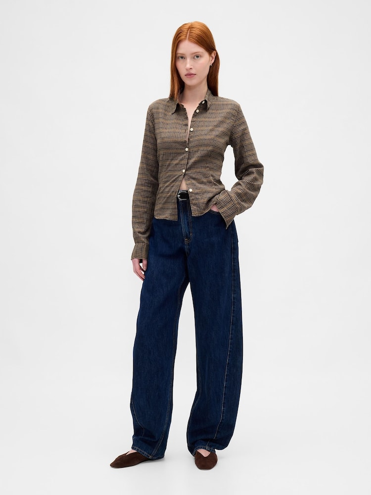 Gap Brown Check Flannel Fitted Check Shirt - Image 3 of 3