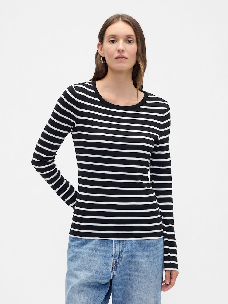 Gap Black Modern Crewneck Long Sleeve T-Shirt - Image 1 of 5 Gap Black Modern Crewneck Long Sleeve T-Shirt - Image 1 of 5