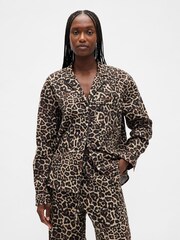 Gap Leopard Print Brown Poplin Pyjama Shirt - Image 1 of 4