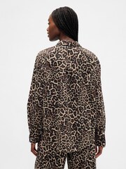 Gap Leopard Print Brown Poplin Pyjama Shirt - Image 2 of 4