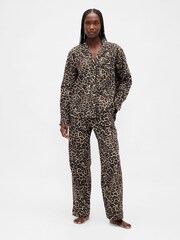Gap Leopard Print Brown Poplin Pyjama Shirt - Image 3 of 4