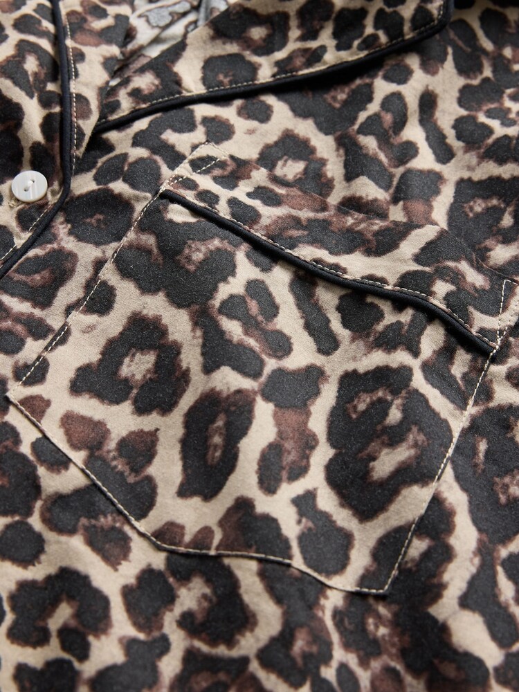 Gap Leopard Print Brown Poplin Pyjama Shirt - Image 4 of 4