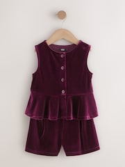 Burgundy Red Velour Waistcoat and Short Set (3-16yrs) - Image 4 of 8