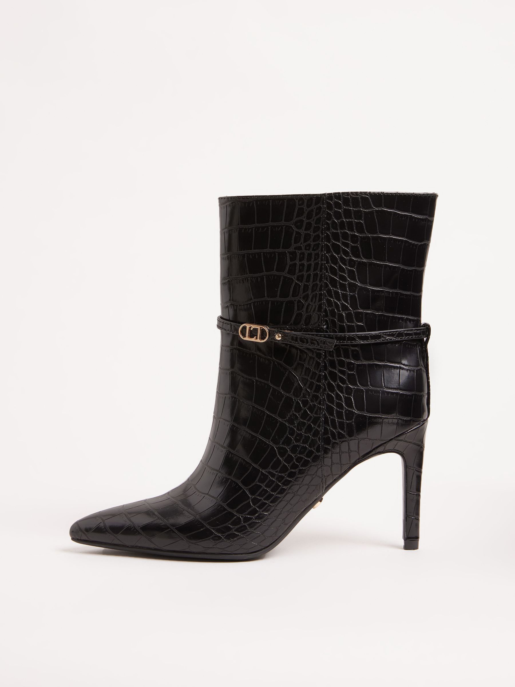 Buy Lipsy Black Faux Croc Branded High Stiletto Heeled Ankle Boots