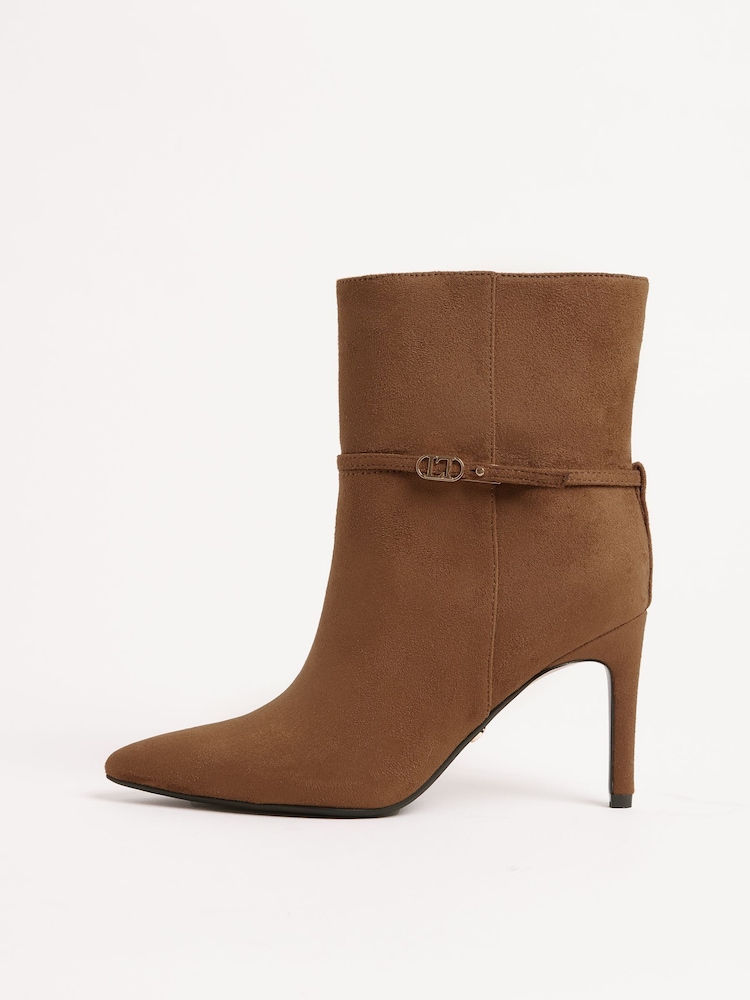 Lipsy Brown Faux Leather Branded High Stiletto Heel Smart Ankle Boots - Image 5 of 5
