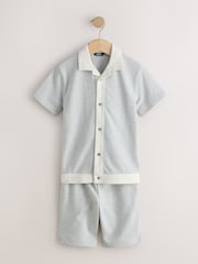 Grey/White Textured - Revere Button Through Shirt and Shorts Set (3-16yrs) - صورة 1 من 4