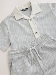Grey/White Textured - Revere Button Through Shirt and Shorts Set (3-16yrs) - صورة 3 من 4