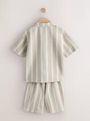 Stone Vertical Stripe Revere Button Through Shirt and Shorts Set (3-16yrs) - Image 12 of 14