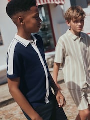 Stone Vertical Stripe Revere Button Through Shirt and Shorts Set (3-16yrs) - Image 7 of 14