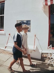 Stone Vertical Stripe Revere Button Through Shirt and Shorts Set (3-16yrs) - Image 9 of 14