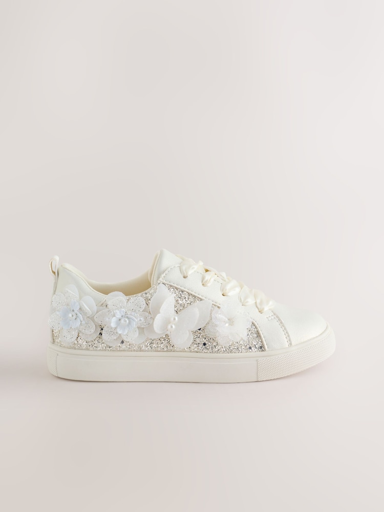 Silver Glitter Butterfly Occasion Lace Up Trainers - Image 2 of 5