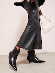 Friends Like These Black Faux Leather Low Wedge Formal Point Toe Ankle Boots - Image 3 of 5