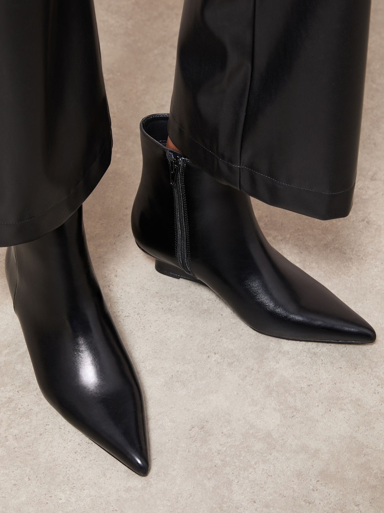 Friends Like These Black Faux Leather Low Wedge Formal Point Toe Ankle Boots - Image 4 of 4 Friends Like These Black Faux Leather Low Wedge Formal Point Toe Ankle Boots - Image 4 of 4
