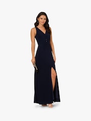 Adrianna Papell Blue Shirred Mermaid Jersey Gown - Image 1 of 6