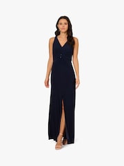 Adrianna Papell Blue Shirred Mermaid Jersey Gown - Image 3 of 6