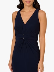 Adrianna Papell Blue Shirred Mermaid Jersey Gown - Image 4 of 6