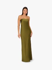 Adrianna By Adrianna Papell Green Stretch Satin Long Dress - Image 1 of 6