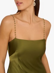 Adrianna By Adrianna Papell Green Stretch Satin Long Dress - Image 4 of 6
