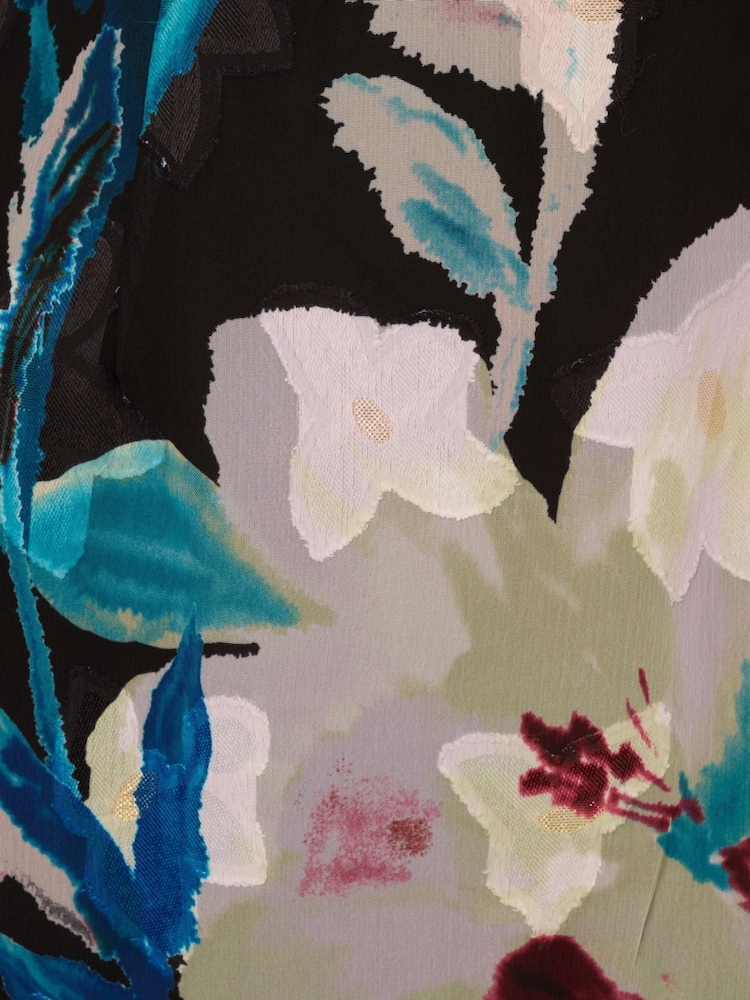 Adrianna Papell Floral Print Ruffle Chiffon Black Gown - Image 6 of 6 Adrianna Papell Floral Print Ruffle Chiffon Black Gown - Image 6 of 6