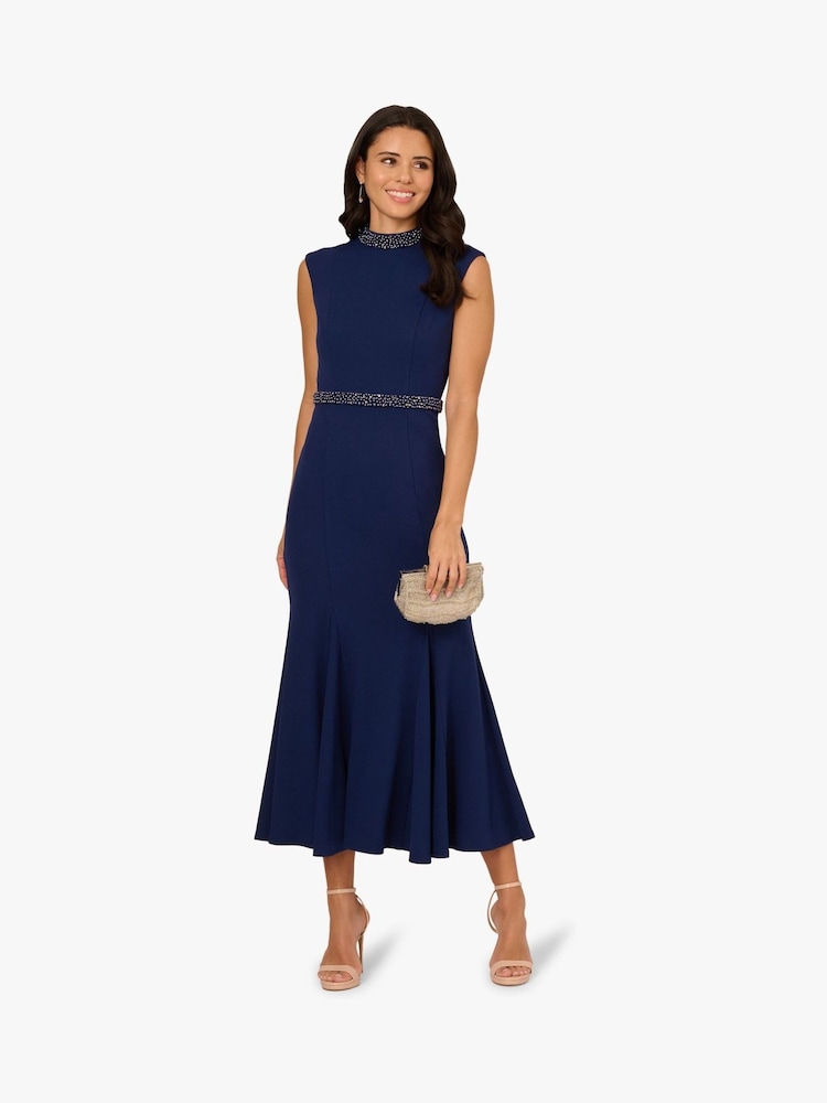 Adrianna Papell Blue Pearl Crepe Trim Dress - Image 1 of 6