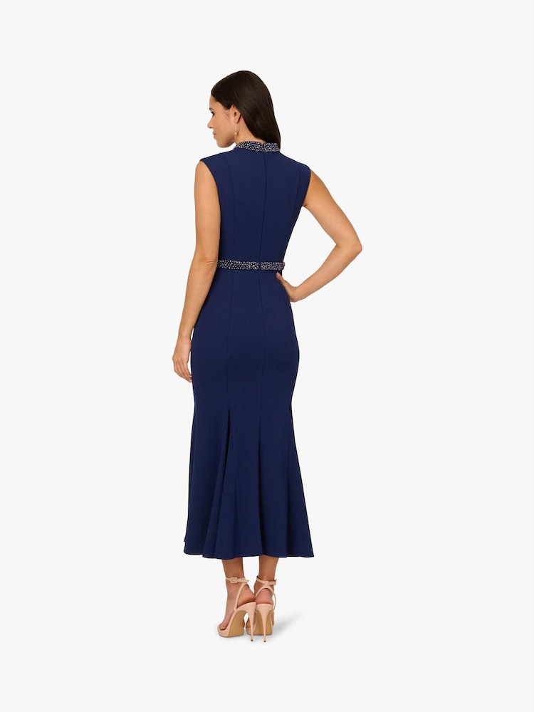 Adrianna Papell Blue Pearl Crepe Trim Dress - Image 2 of 6