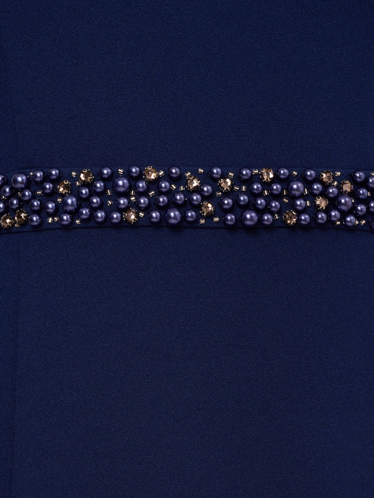 Adrianna Papell Blue Pearl Crepe Trim Dress - Image 6 of 6