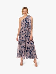 Adrianna Papell Blue Floral Print Organza Jumpsuit - Image 1 of 6