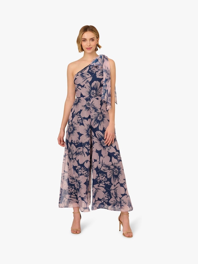 Adrianna Papell Blue Floral Print Organza Jumpsuit - Image 1 of 6