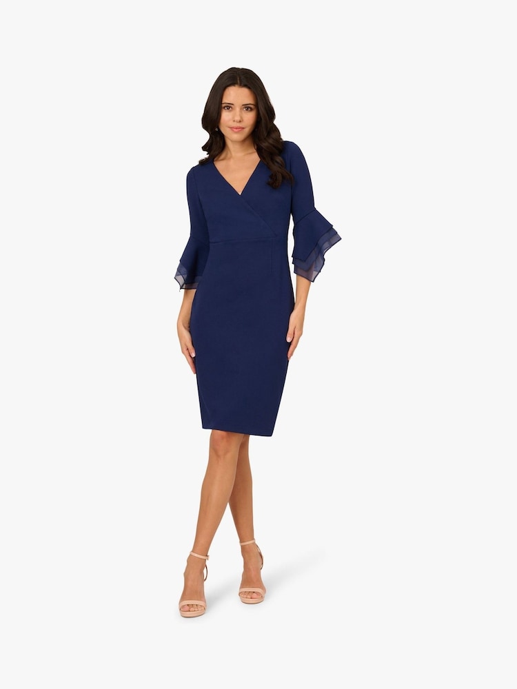Adrianna Papell Blue Crepe Combo Midi Dress - Image 1 of 7
