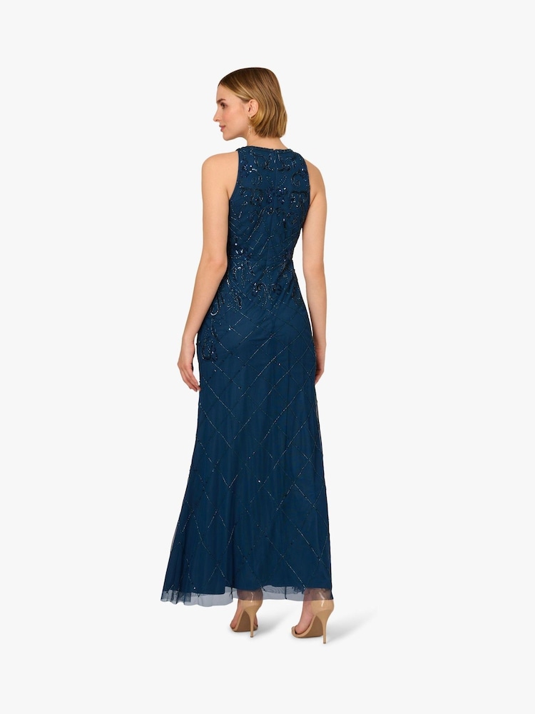 Adrianna Papell Blue Studio Bead Halter Long Dress - Image 2 of 6