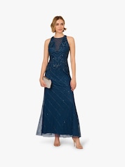 Adrianna Papell Blue Studio Bead Halter Long Dress - Image 3 of 6