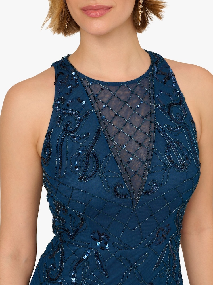 Buy Adrianna Papell Blue Studio Bead Halter Long Dress from Next USA