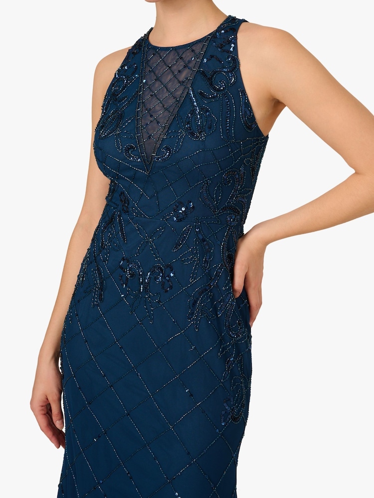Buy Adrianna Papell Blue Studio Bead Halter Long Dress from Next USA Buy Adrianna Papell Blue Studio Bead Halter Long Dress from Next USA