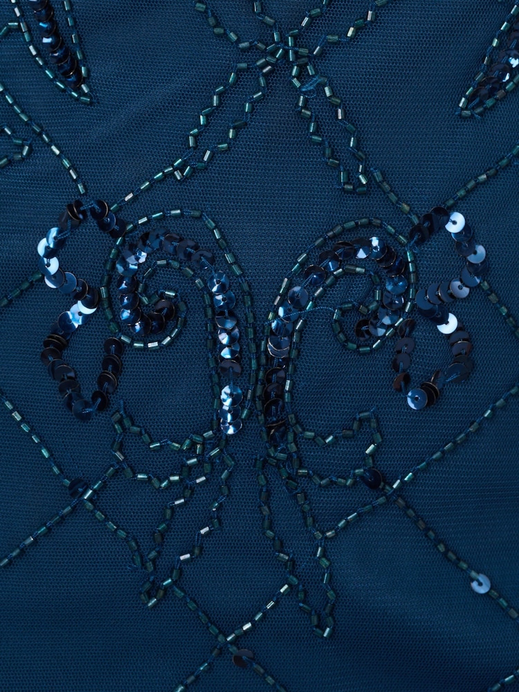Adrianna Papell Blue Studio Bead Halter Long Dress - Image 6 of 6