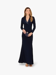Adrianna Papell Blue Tuxedo Long Dress - Image 1 of 6